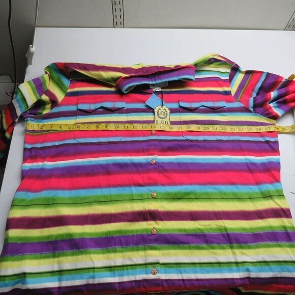 L&B Bright Stripes Button Down Shirt Dress Size 3XL Floral Buttons Pockets NEW - Picture 7 of 9